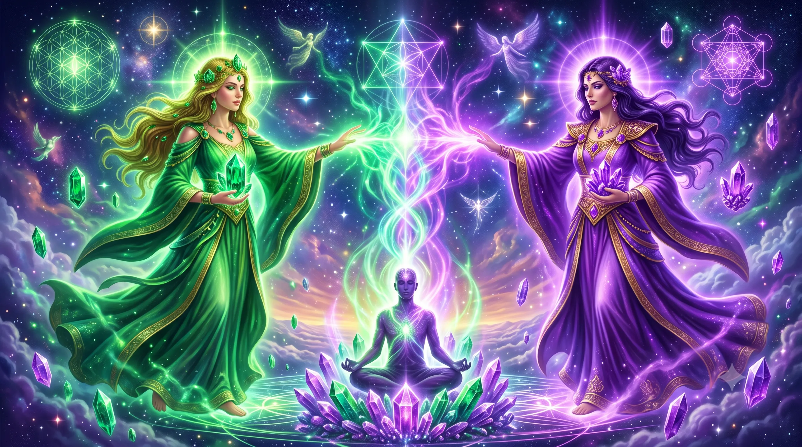 A Frequência de Santa Esmeralda e Santa Ametista: Como a Cura Multidimensional Atua na 5D
